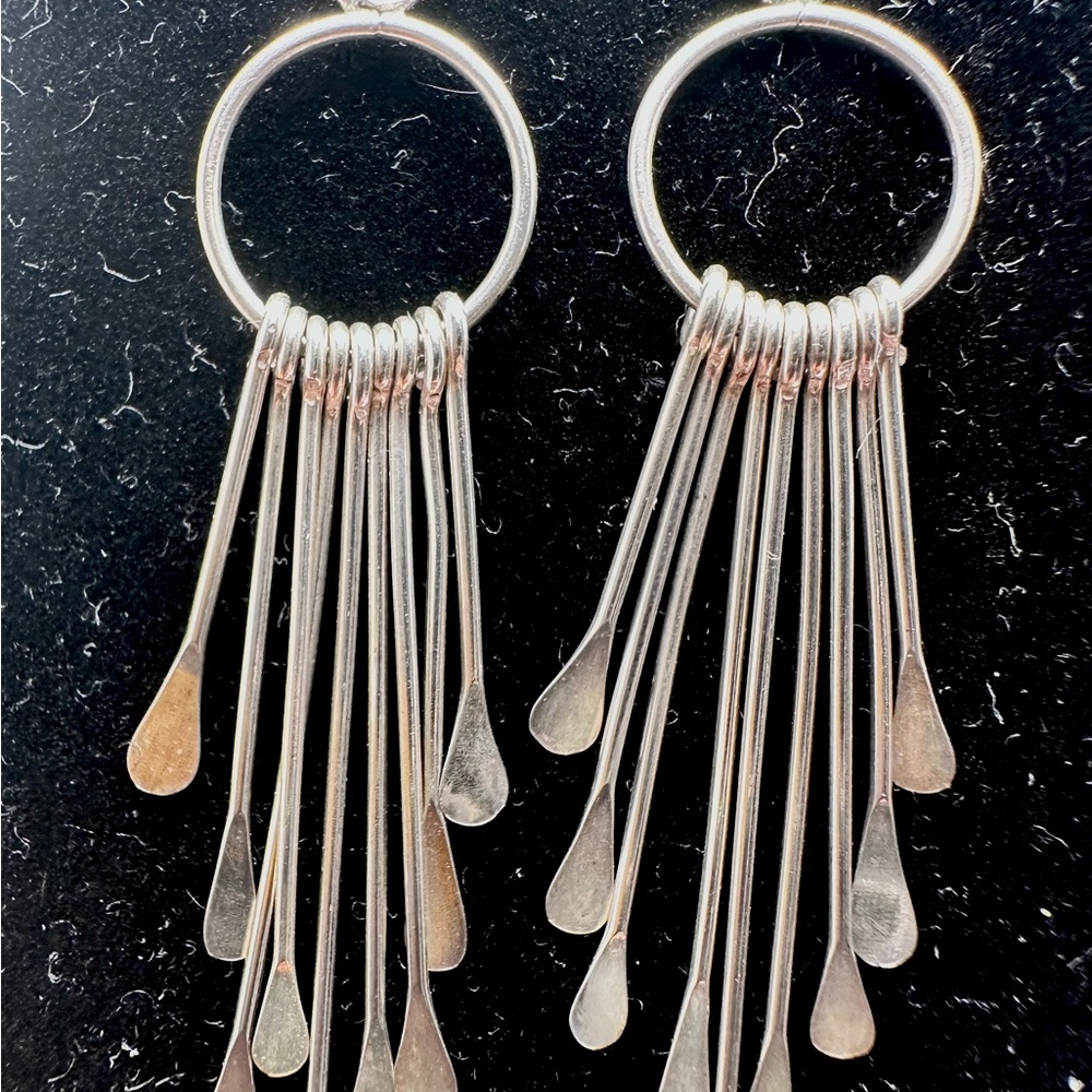 Silver Waterfall Fringe Earrings Minimalist Design